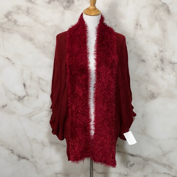 Vertigo Red Dolman Fuzzy Knit Cocoon Cardigan - Picture 3 of 12